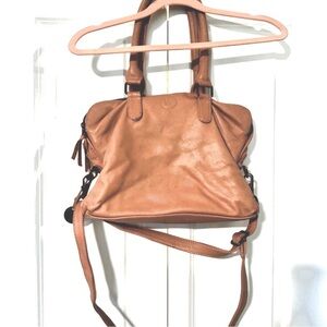 Elegant Light Rose Tan Leather Handbag